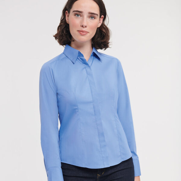Russell Collection Ladies Long Sleeve Fitted Poplin Shirt Thumbnail