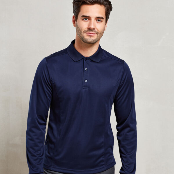 Premier Long Sleeve Coolchecker® Piqué Polo Shirt Thumbnail